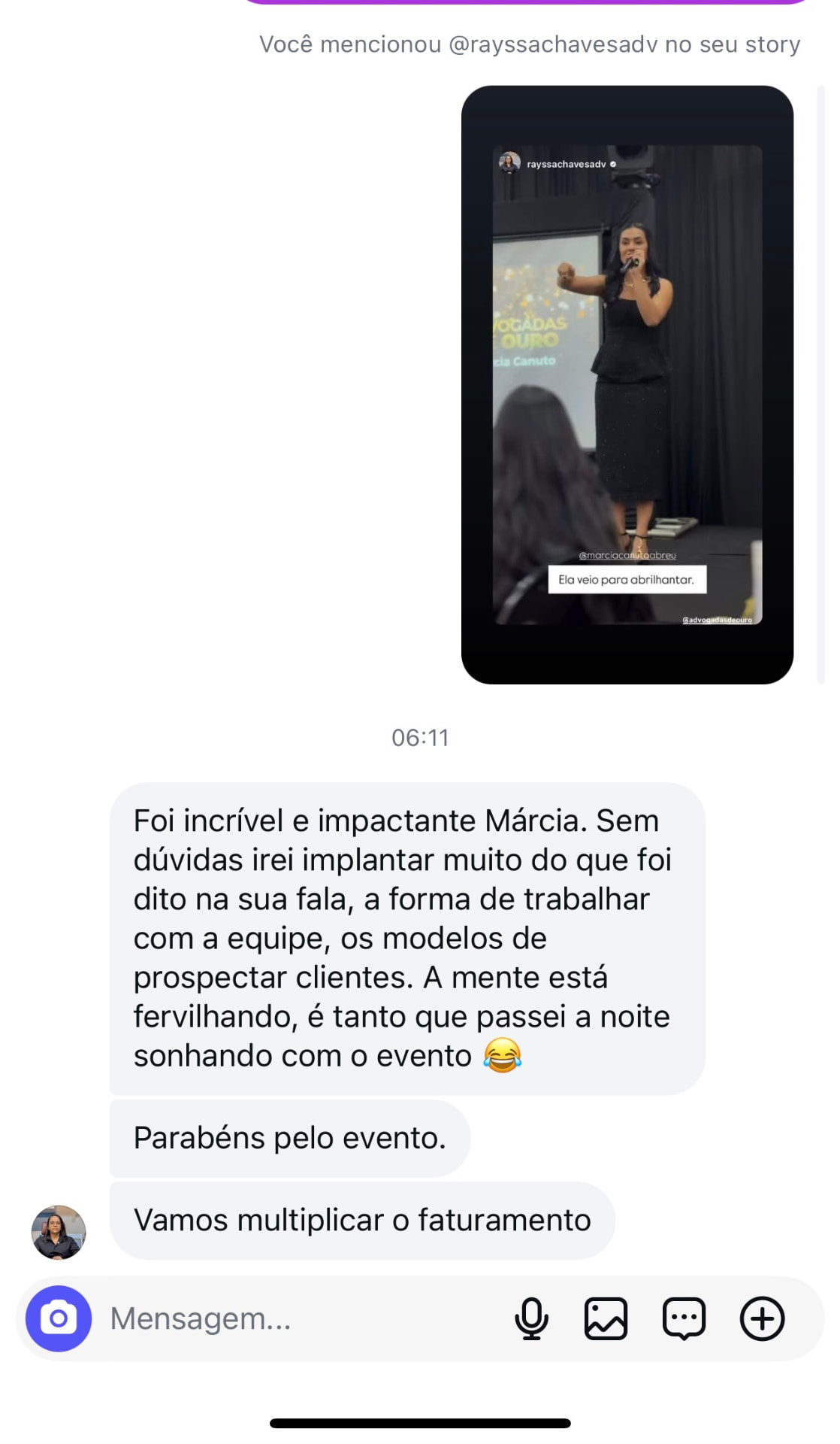 Depoimento sobre a palestra e prospecção de clientes